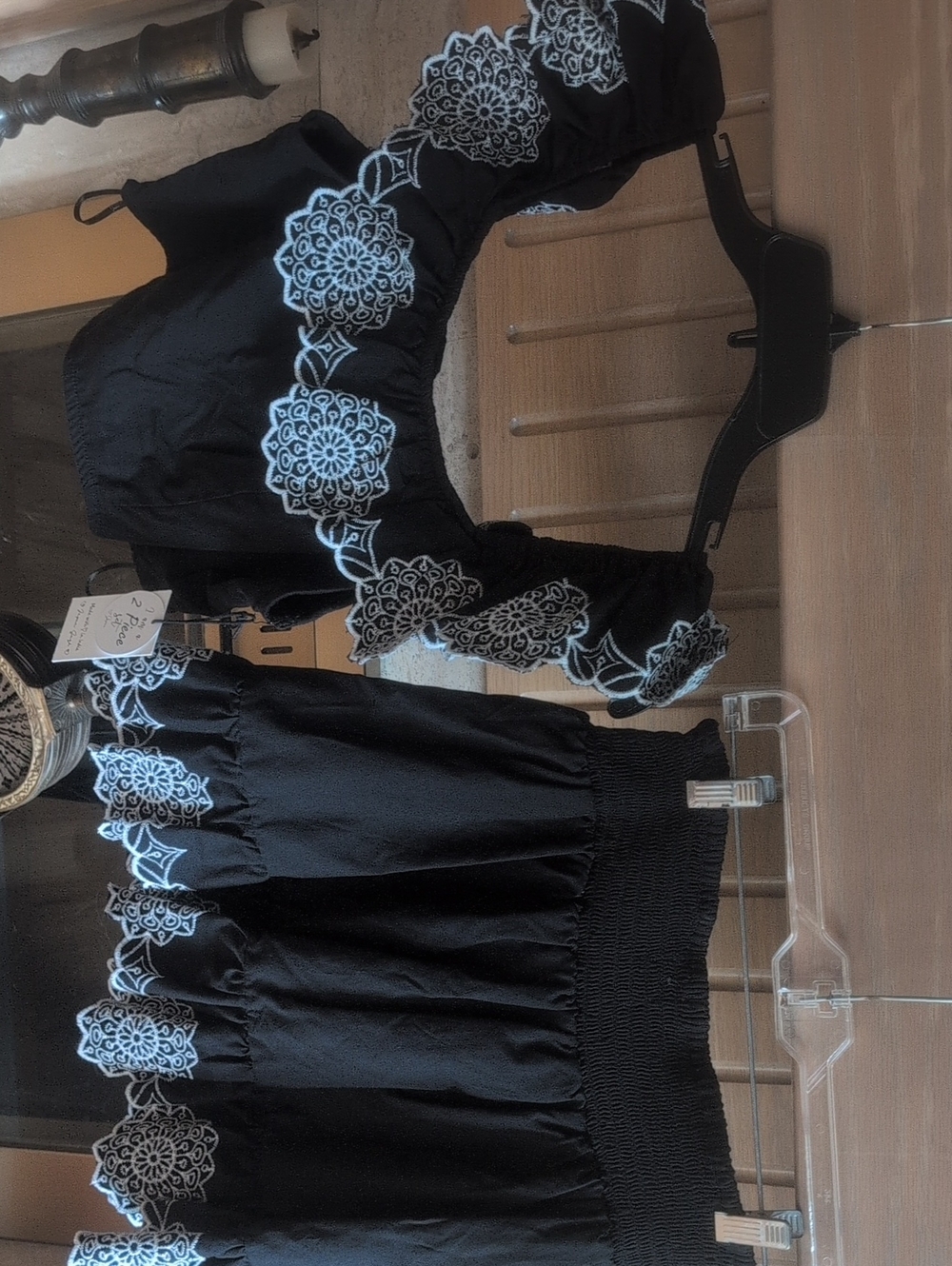 Japna Black Skirt Set with White Floral Embroidery